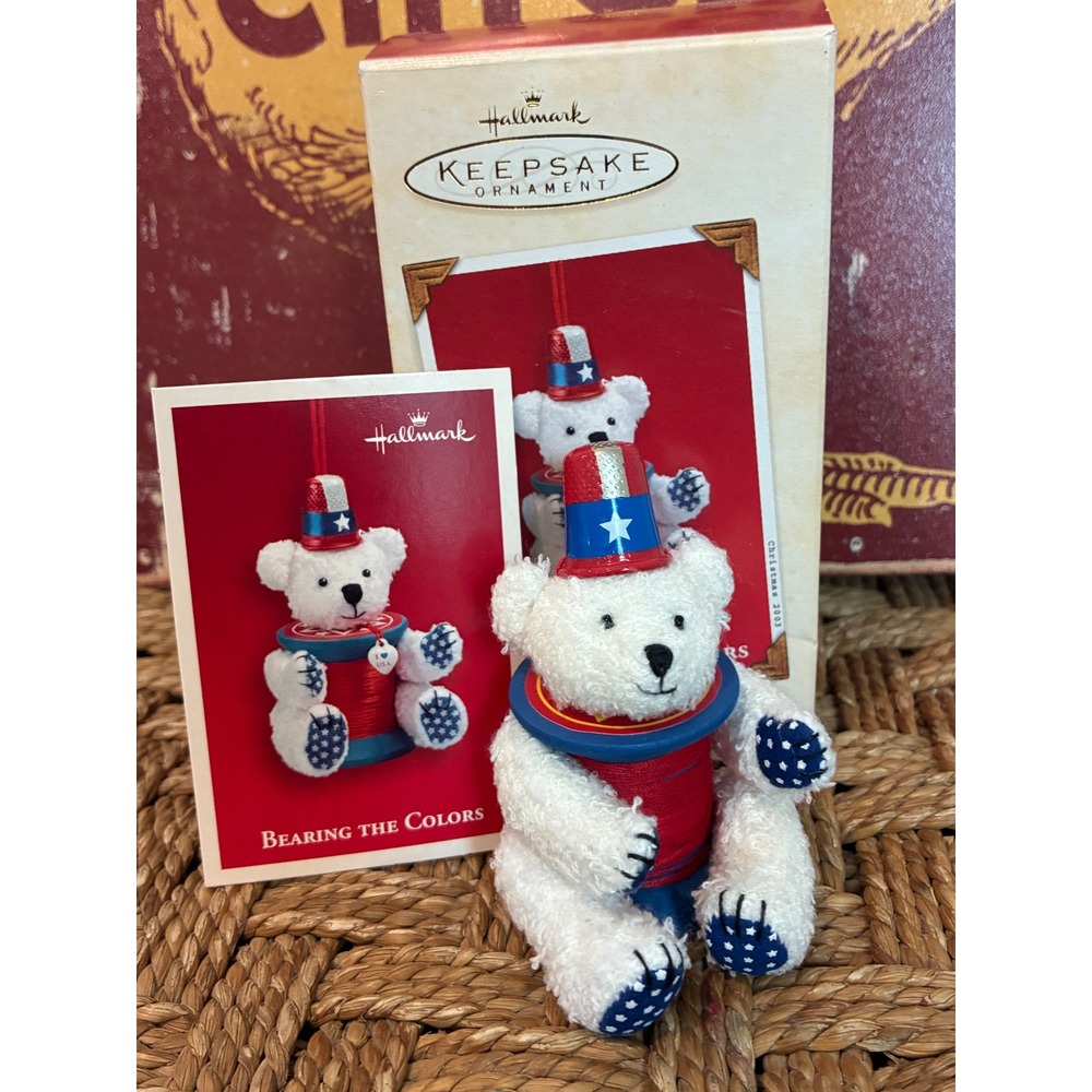 2003 Hallmark Keepsake Bearing the Colors Patriotic Teddy Bear Ornament QXG2499